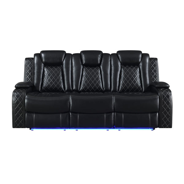  its sturdy frame ensures lasting strength. Sink into the supple embrace of its luscious black upholstery