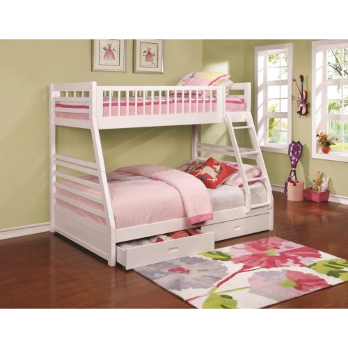 Bunks Twin over Full Bunk Bed with 2 Drawers and Attached Ladder