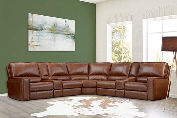 Rockford - Verona Saddle 6 Piece Modular Power Reclining Sectional with Power Adjustable Headrests