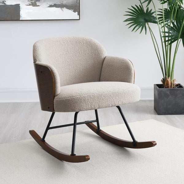  making it an ideal addition to any contemporary home. The plush boucle fabric upholstery wraps the seat and backrest