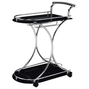 Elfman - 2-Tier Glass Shelf Metal Bar Cart - Black And Chrome