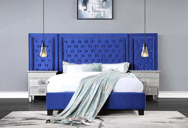 Damazy - Queen Bed - Blue Velvet
