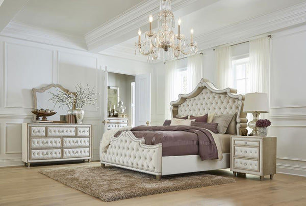 Antonella - 7-Drawer Upholstered Dresser - Ivory And Camel
