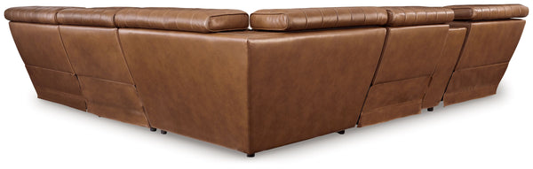  this sectional is generously adaptable. Its combination of skillfully matched leather and faux leather upholstery exudes luxury and elegance. Deep seat cushions with dramatic tufting beckon you to relax and 
