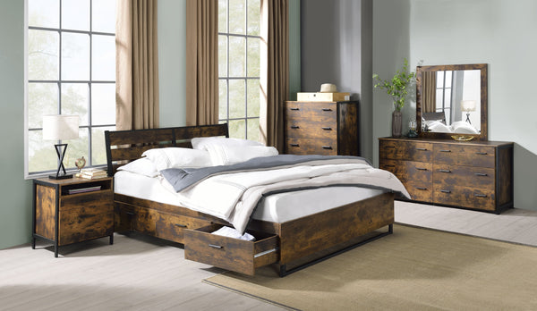 Juvanth - Eastern King Bed - Rustic Oak & Black Finish - 38"