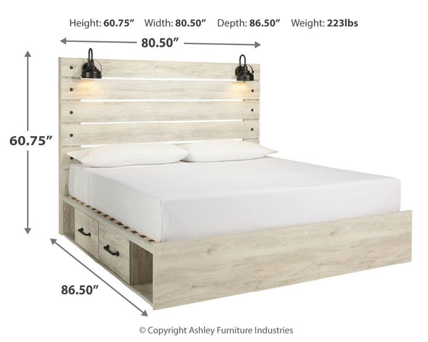 Cambeck - Whitewash - King Panel Bed with Side Storage Drawers