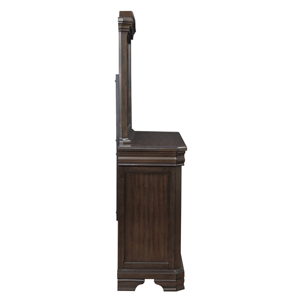  this dresser ensures enduring strength and durability. Its rich walnut finish
