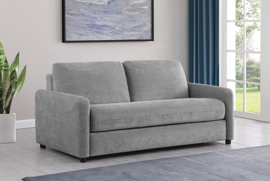 Spotlight stylish versatility with a modern sleeper sofa that adds functional seating to your living space. The convertible design offers clean lines and a minimalist profile, featuring slender rounded track arms and bench style seat cushions that will co