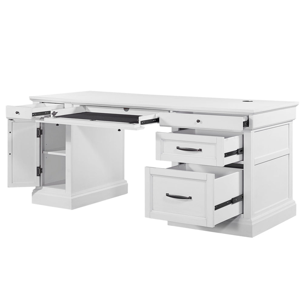 This classically refreshed pedestal desk is the perfect blend of timeless elegance and modern functionality. This stunning desk has been updated with traditional styling that complements today-'s homes, making it a perfect fit for any decor. Crafted in an