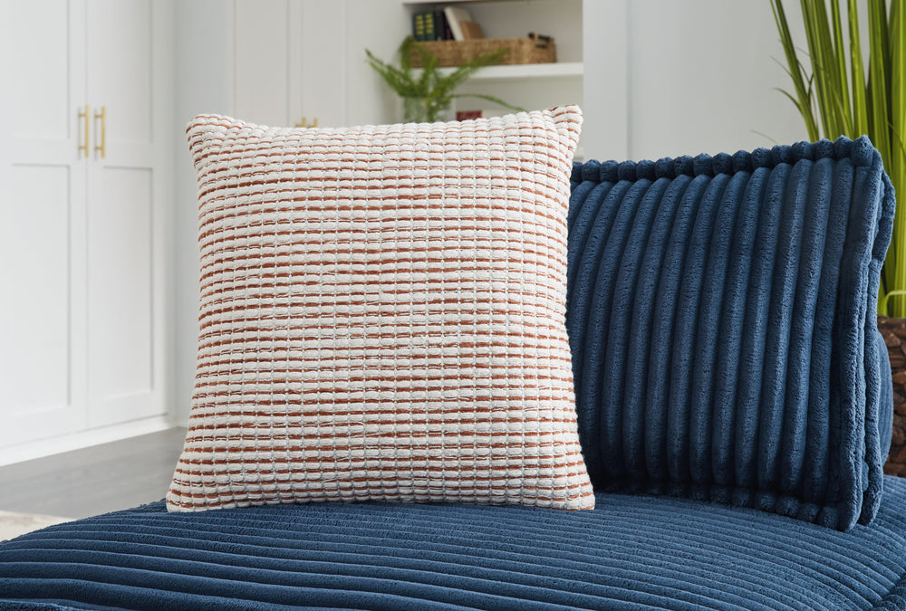 This throw pillowâ€™s woven stripe design lends a cozy, laid-back look. Its rust and white hues mingle well with neutrals and earth tones, adding an inviting air to your decor. Toss it on a bed or your go-to chair for a relaxed feel.<br/><br/><b>Product F