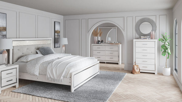 Altyra - 5 piezas - Cómoda, espejo, cama King con panel - Blanco