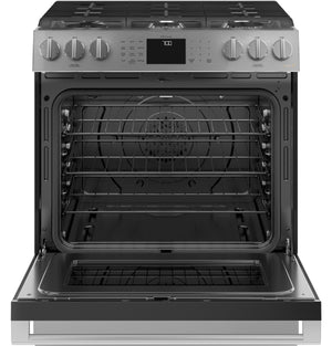 Café™ 30" Smart Slide-In, Front-Control, Gas Range with Convection Oven in Platinum Glass