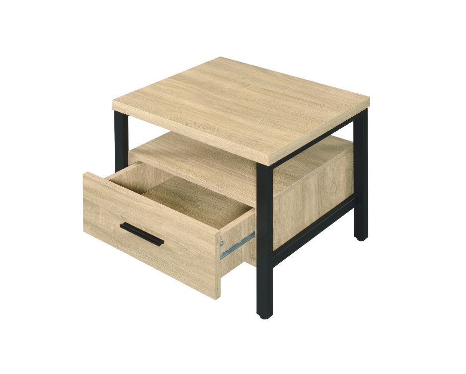 Featuring a rustic wood frame embellished with some industrial metal accents, the Yawan Accent Table achieves aesthetic balance that blend into any room decor. Natural wood tone paired with black metal texture adds a uniquely attractive contrast to this t