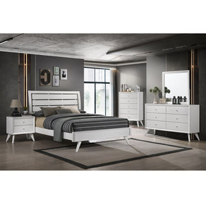  the Cerys offers sleek clean lines for a contemporary take. The low-profile bed features a slatted headboard that makes the bed appear airy. Tying in the whole collection are the squared wooden tapered legs providing a stylish visua