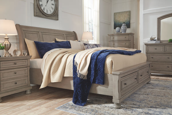  Queen Sleigh Bed with 2 Storage Drawers