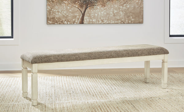  the generously-scaled bench entices with a cushioned seat covered in a heavy woven fabric that complements the trendy textured
