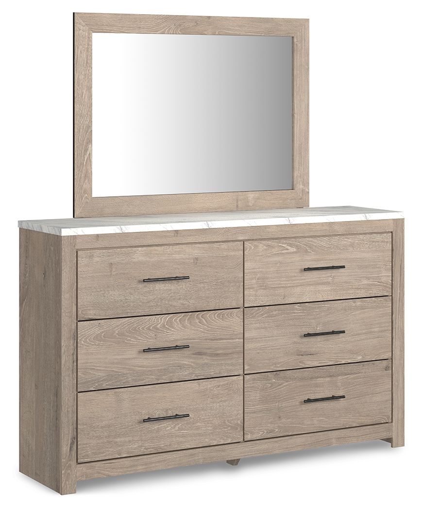 Cool, clean and casually modern. This panel bedroomâ€™s light natural finish sets the tone for your calming sanctuary. Framed elements and cross-brace accents add dimension and authenticity to the bedâ€™s simply stunning profile. <h4><b>Senniberg - Light 