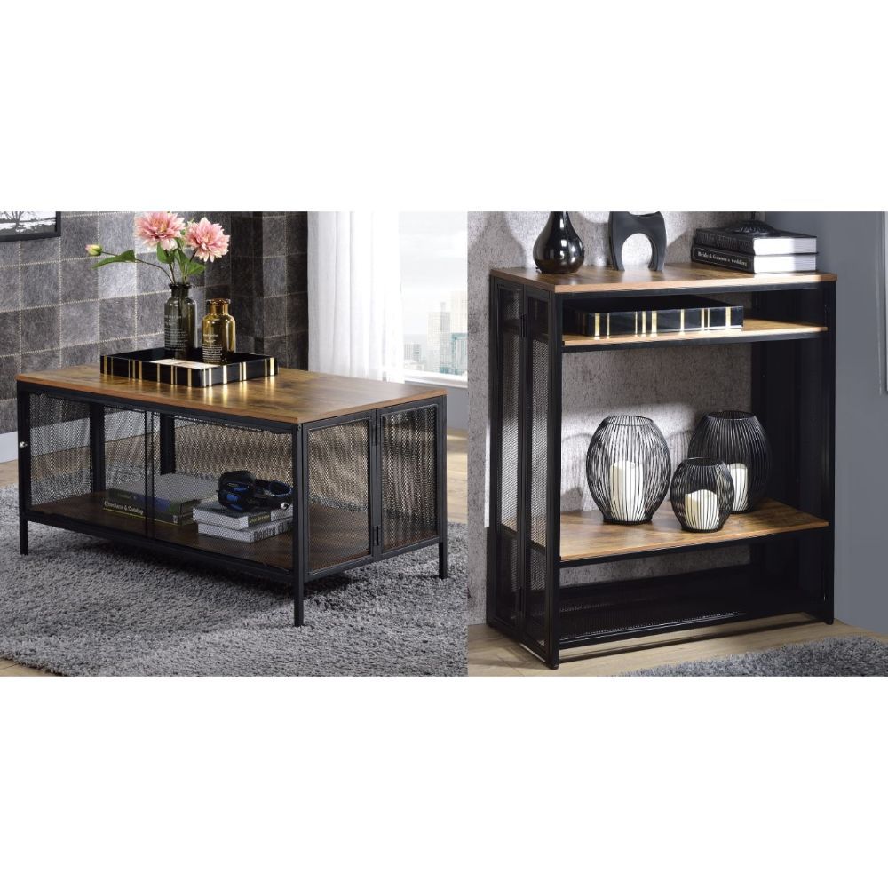Foldable, Rectangular Coffee Table â€¢ Storage: 1 Compartment (4 Metal Sliding Door) â€¢ Includes: Foldable Function with No Tool required, Wooden Top, Metal Mesh Base â€¢â€¢ CONSTRUCTION â€¢â€¢ Wooden Top: Antique Oak finish, Paper Veneer, MDF â€¢ Metal 
