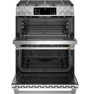 Café™ 30" Smart Slide-In, Front-Control, Gas Double-Oven Range with Convection
