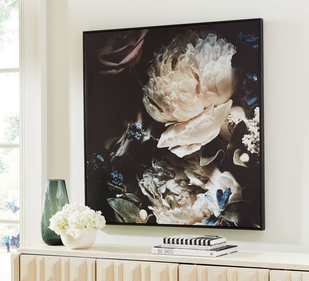 Fall in love with florals. This wall art has a feminine feel, giving the viewer a close look at the delicately unfolding petals of assorted flowers. Its blend of light and dark hues suits a variety of spaces, from casual to contemporary.<br/><br/><b>Produ