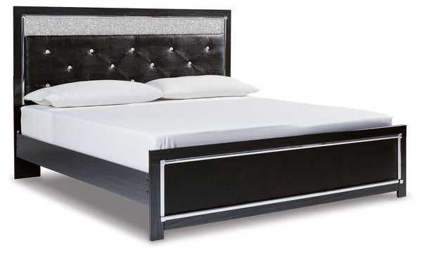 Rest easy. The luxurious look youâ€™ve been dreaming of is yours for the taking, at a price sure to put you at ease. This king upholstered panel platform bed brings a sense of old Hollywood with a contemporary flair. A deep, dark finish, faceted chrome-to