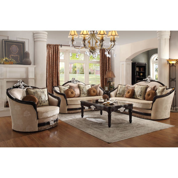 Ernestine - Sillón con 2 Almohadas - Tela Color Tan y Negro