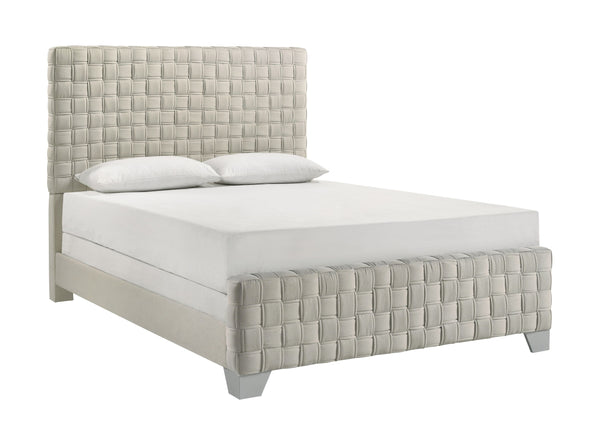  padded headboard with a detailed basketweave pattern that adds texture and sophistication. The upholstery is crafted with