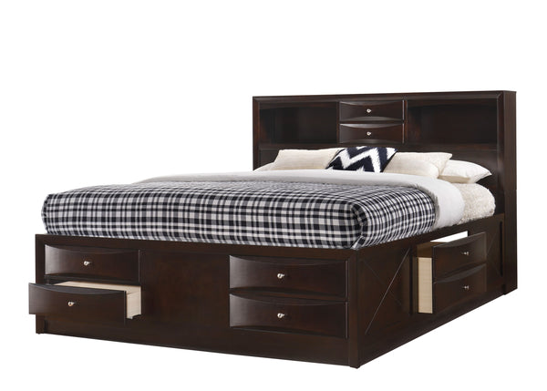  exuding a rich cherry finish that enhances its robust and stately form. At the heart of the ensemble is a captain-'s bed graced with an innovatively designed headboard