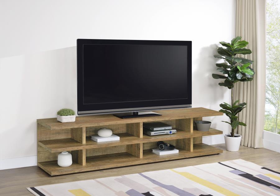 This expansive entertainment center transforms your living room, serving as a TV console, media console, and entertainment unit all in one sleek piece. Its 78-inch profile, engineered wood core, and scratch-resistant and eco-friendly laminate veneer ensur
