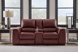  supple leather match upholstery in garnet. Sink into real leather in the seating area and inside back while catering to your comfort with one-touch power r