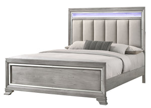  with integrated LED lighting on the tufted headboard adding a luxurious focal point. The collection includes a bed