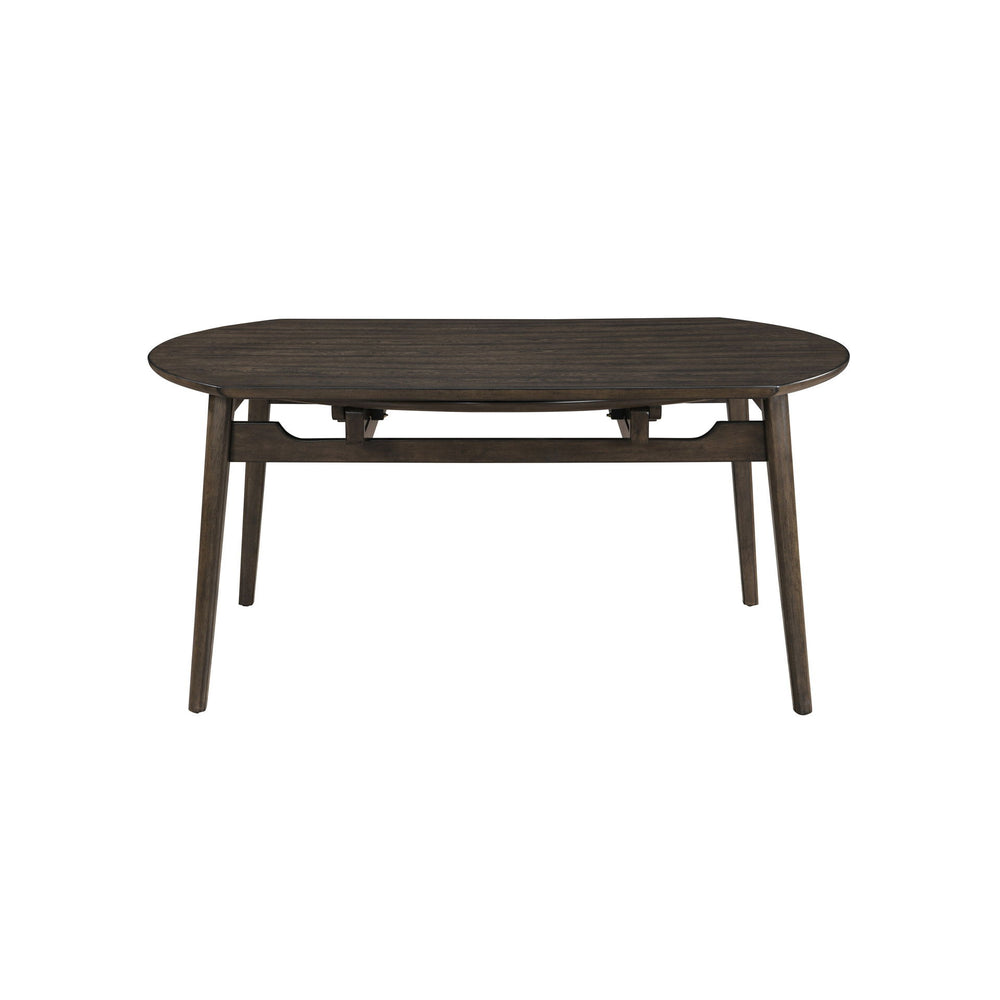 The Rex Mid-Century Modern 65" Round Dining Table with Self-Storing Leaves in Walnut Brown is a versatile and stylish addition to any dining space. Crafted from solid rubberwood, manufactured woods, and oak veneers, this table ensures exceptional stabilit