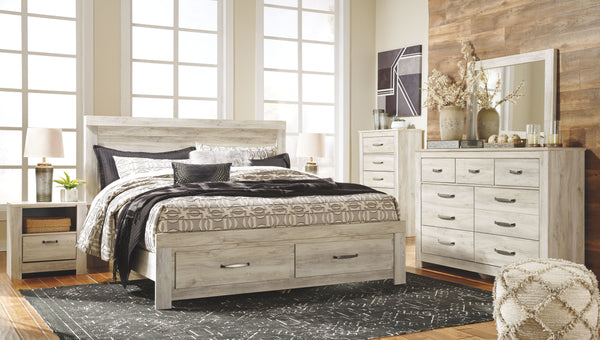 Bellaby - 7 Pc. - Dresser, Mirror, Chest, King Platform Bed with 2 Storage Drawers - Whitewash