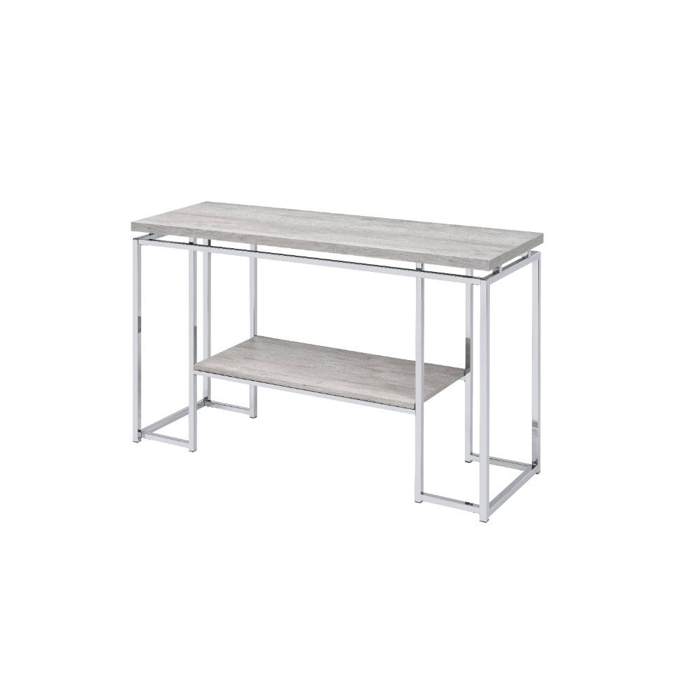 KD, Rectangular Sofa Table â€¢ Storage: Open Compartment (1 Wooden Fixed Shelf) â€¢ Wooden Top, Metal Sled Base â€¢â€¢ CONSTRUCTION] Wooden Top/Shelf: Veneer (Paper)+ PB â€¢ Metal Apron Trim â€¢ Metal Sled Base: Chrome Finish, Metal Square Tube<br/><br/><