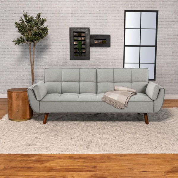  they offer plush cushioning with biscuit-tufted back and seat. The attached arm cushions enhance comfort. Easily converts from a sofa to a bed with a folding back. Durab