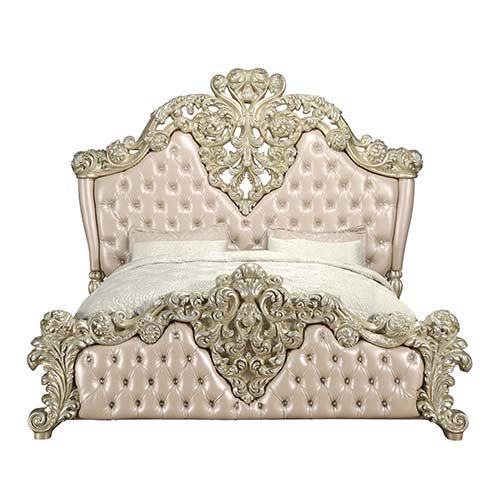 Vatican - Eastern King Bed - Beige - 95-"<br/><br/><b>Product Features</b><ul><li>Button Tufted</li><li>Scrolled Floral & Upholstery Headboard & Footboard</li><li>Feltlined Drawer</li><li>Metal Side Drawer Glide</li><li>2/3 Drawer Extension</li><li>Safety