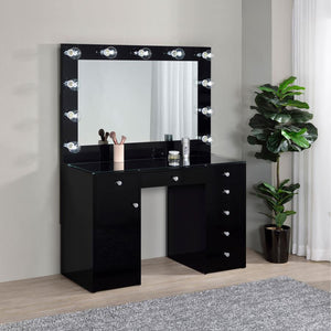 Acena - 7-Drawer Vanity Set With Lighting - Black High Gloss