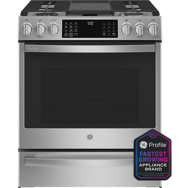 GE Profile™ 30" Smart Dual Fuel Slide-In Front-Control Fingerprint Resistant Range