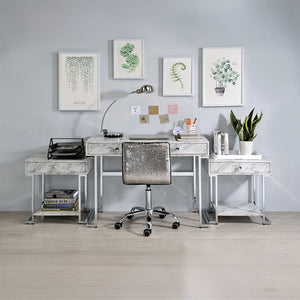 Tigress - Writing Desk - White Printed Faux Marble & Chrome Finish