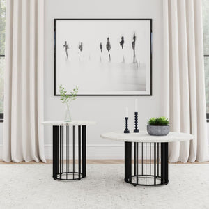 Haven - Round Genuine White Marble Top Coffee Table - Black