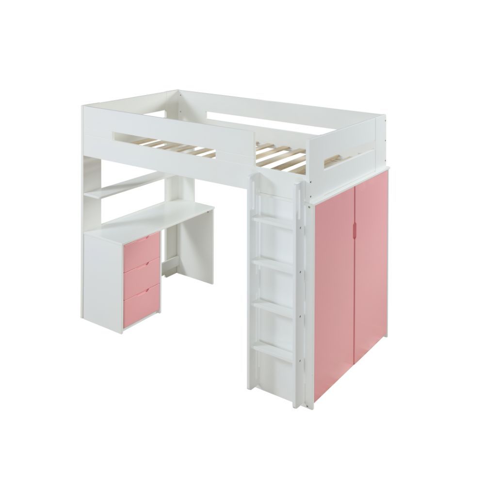 A beautiful loft set for children, adding brightness and vibrancy to their bedrooms. Functional and stylish, will fit into both boy and girls-' rooms. Featuring a desk underneath, offers an ideal space to play, work and rest. Various finishes in pink, gra