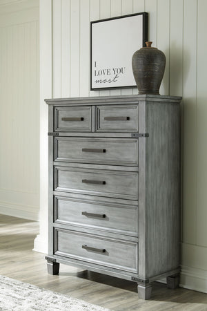  the eclectic piece features a light weathered gray finish with dark aged bronze-tone bar pulls and metal straps for a casually cool sensibility. Profiled drawer 