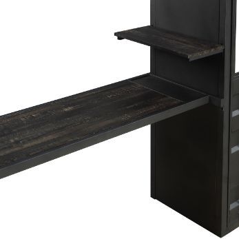 This Cargo storage loft bed will stand the test of time with its metal framework and unique shipping container design. The built-in wardrobe, desk, and shelf are conveniently designed to save space and maximize the use of smaller bedrooms. The gunmetal fi