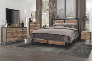 The Elk River 6-Piece Bedroom Set is the epitome of functional elegance, designed for those who cherish a robust, industrial look with modern flair. This comprehensive set includes a bed, a dresser, a mirror, 2 nightstands, and a chest, all in a rich rust