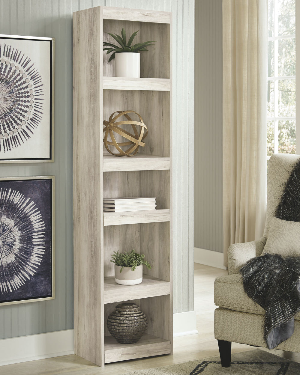 Express your farmhouse style with this TV pier. Wispy white finish over replicated oak wood grain is a delightful change from the ordinary. Clean-lined styling gives the country chic aesthetic fresh, contemporary appeal.<br><br><b>Additional Dimensions</b