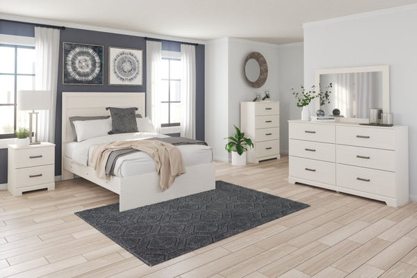Stelsie - 4 piezas - Cómoda, espejo, cama matrimonial con panel - Blanco