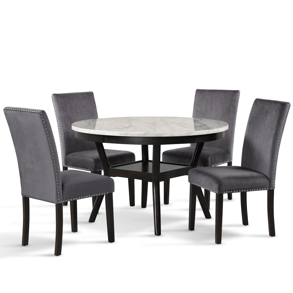 Celeste - Mesa de comedor redonda con 4 sillas - Negro / Gris