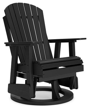 Drift away from everyday worries and into outdoor bliss with this swivel glider chair. Dressed in a smart black, the Adirondack-inspired design has a contemporary feel. It weathers sunny summer days and cozy winter nights with durable MEGA-TUFFÂ® HDPE mat