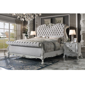 Exclusive Design Box Spring Required Sleigh Bed: Rolled Headboard/Footboard (Low Profile Footboard) Padded Headboard & Footboard Oversized Scrolled Crown, Trim & Claw Style Legs Wooden Frame & Poly-Resin Motifs