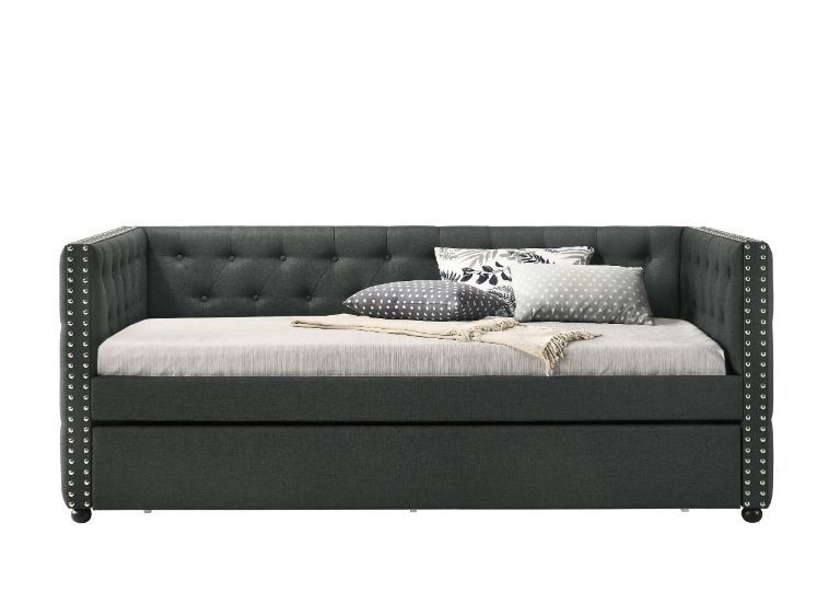 Maximize the space in your guest room with this Romona daybed & trundle. An excellent choice for any guest room that doubles as a study, or as extra sleeping space in a bedroom. Beautiful, timeless details such as button tufting and nail-head trim accents